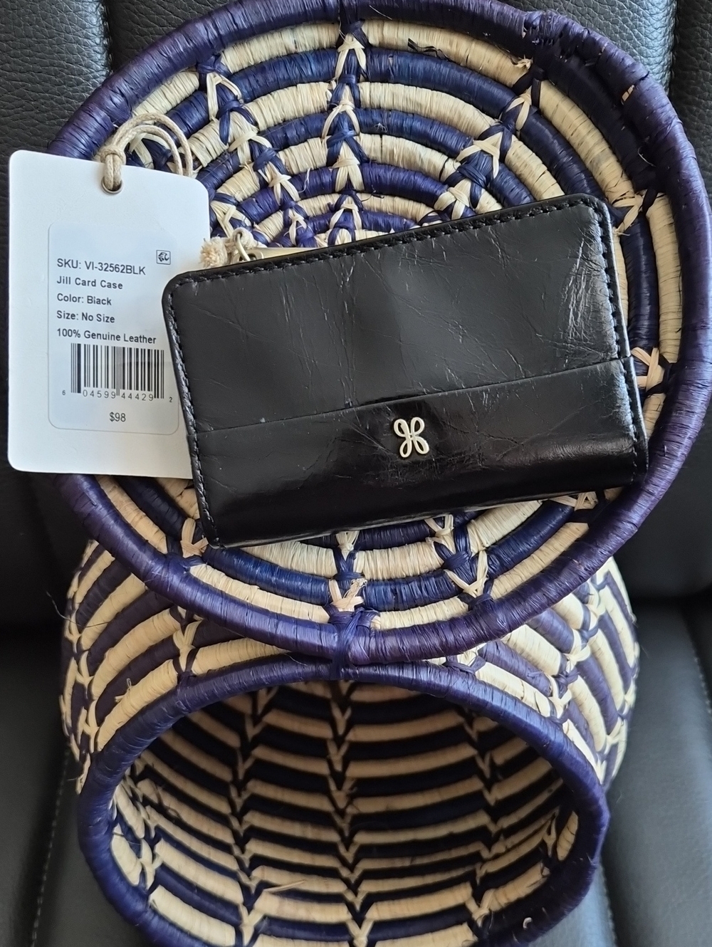 HOBO Black Leather Card Case with Silver Logo